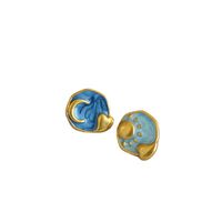 1 Pair Retro Moon Enamel Plating Copper Gold Plated Ear Studs main image 4