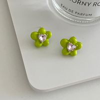 1 Pair Retro Simple Style Flower Inlay Alloy Zircon Ear Studs sku image 3