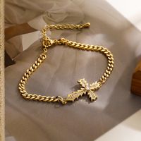 Simple Style Commute Cross Copper Plating Inlay Zircon 18k Gold Plated Bracelets main image 5