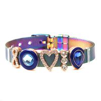 Cute Number Heart Shape Horse Stainless Steel Alloy Plating Inlay Rhinestones Bangle main image 3