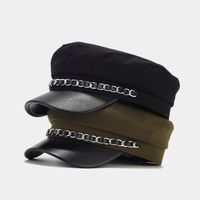 Unisex Elegant Solid Color Chain Curved Eaves Military Hat main image 5