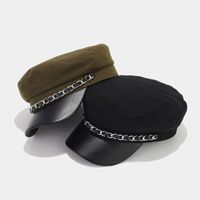 Unisex Elegant Solid Color Chain Curved Eaves Military Hat main image 4