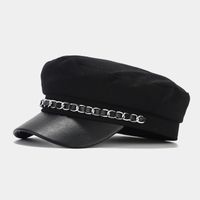 Unisex Elegant Solid Color Chain Curved Eaves Military Hat main image 6