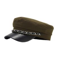 للجنسين أنيق اللون الصامد سلسلة حواف منحنية قبعة عسكرية main image 2