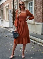 Women's Swing Dress Casual Square Neck Long Sleeve Solid Color Midi Dress Daily main image 3