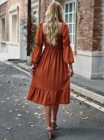 Women's Swing Dress Casual Square Neck Long Sleeve Solid Color Midi Dress Daily main image 4