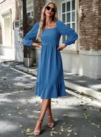 Women's Swing Dress Casual Square Neck Long Sleeve Solid Color Midi Dress Daily main image 2