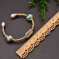 Original Design Multicolor Turquoise Freshwater Pearl Copper Plating 18k Gold Plated Cuff Bracelets sku image 1