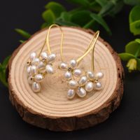 1 Pair Casual Flower Plating Inlay Freshwater Pearl Copper Zircon 18k Gold Plated Drop Earrings main image 1