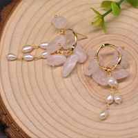 1 Pair Casual Flower Plating Inlay Freshwater Pearl Copper Zircon 18k Gold Plated Drop Earrings sku image 1