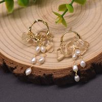 1 Pair Casual Flower Plating Inlay Freshwater Pearl Copper Zircon 18k Gold Plated Drop Earrings sku image 4