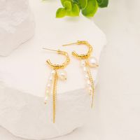 1 Pair Vintage Style Solid Color Plating Freshwater Pearl Sterling Silver 18k Gold Plated Drop Earrings main image 2