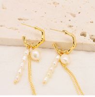 1 Pair Vintage Style Solid Color Plating Freshwater Pearl Sterling Silver 18k Gold Plated Drop Earrings main image 3
