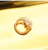 Vintage Style Geometric Solid Color Freshwater Pearl Sterling Silver Plating 18k Gold Plated Rings main image 3