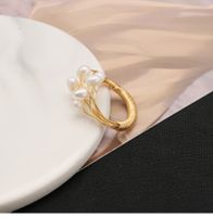 Vintage Style Geometric Solid Color Freshwater Pearl Sterling Silver Plating 18k Gold Plated Rings main image 2