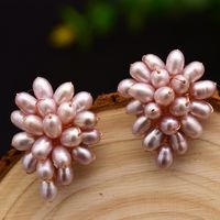 1 Pair Vintage Style Solid Color Grape Plating Freshwater Pearl Sterling Silver 18k Gold Plated Ear Studs main image 1