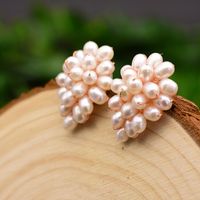 1 Pair Vintage Style Solid Color Grape Plating Freshwater Pearl Sterling Silver 18k Gold Plated Ear Studs sku image 1