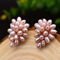 1 Pair Vintage Style Solid Color Grape Plating Freshwater Pearl Sterling Silver 18k Gold Plated Ear Studs sku image 2
