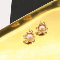 1 Pair Vintage Style Geometric Solid Color Plating Inlay Sterling Silver Freshwater Pearl 18k Gold Plated Ear Studs main image 4