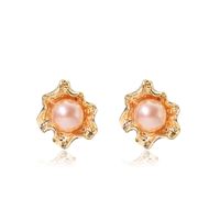 1 Pair Vintage Style Geometric Solid Color Plating Inlay Sterling Silver Freshwater Pearl 18k Gold Plated Ear Studs sku image 1
