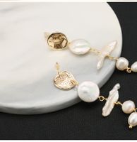 1 Pair Vintage Style Geometric Solid Color Plating Sterling Silver Pearl 18k Gold Plated Drop Earrings main image 4