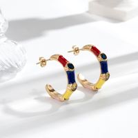 1 Pair Simple Style C Shape Tassel Plating Inlay Stainless Steel Zircon 18k Gold Plated Ear Studs main image 7