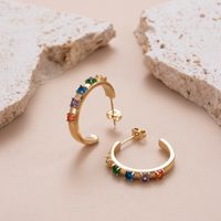 1 Paire Style Simple Forme C Gland Placage Incruster Acier Inoxydable Zircon Plaqué Or 18k Boucles D'oreilles main image 4