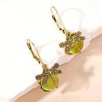 1 Pair Casual Ethnic Style Oval Dragonfly Plating Inlay Alloy Crystal Drop Earrings sku image 2
