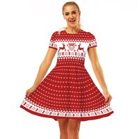 Women's Swing Dress Christmas Round Neck Printing Short Sleeve Christmas Pattern Above Knee Party Festival main image 3