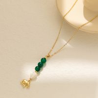 Sweet Simple Style Roman Style Heart Shape Elephant Alloy Natural Stone Shell Plating Pendant Necklace main image 5