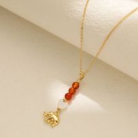 Sweet Simple Style Roman Style Heart Shape Elephant Alloy Natural Stone Shell Plating Pendant Necklace main image 4