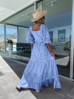 Women's Swing Dress Vacation Square Neck Hollow Out Half Sleeve Solid Color Maxi Long Dress Holiday main image 3
