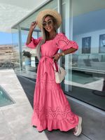 Women's Swing Dress Vacation Square Neck Hollow Out Half Sleeve Solid Color Maxi Long Dress Holiday sku image 10
