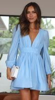 Women's Regular Dress Sexy Deep V Pleated Long Sleeve Solid Color Above Knee Party Date sku image 6