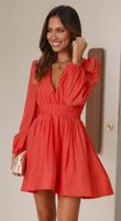 Women's Regular Dress Sexy Deep V Pleated Long Sleeve Solid Color Above Knee Party Date sku image 13