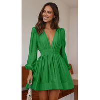 Femmes Robe Régulière Sexy V Profond Plissé Manche Longue Couleur Unie Au-dessus Du Genou Fête Date sku image 23