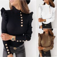 Women's Knitwear Long Sleeve Sweaters & Cardigans Ruffles Fashion Solid Color main image 6