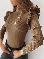Women's Knitwear Long Sleeve Sweaters & Cardigans Ruffles Fashion Solid Color sku image 8
