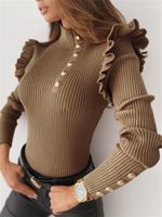 Women's Knitwear Long Sleeve Sweaters & Cardigans Ruffles Fashion Solid Color sku image 12