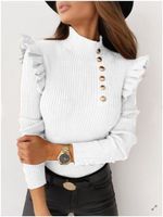 Women's Knitwear Long Sleeve Sweaters & Cardigans Ruffles Fashion Solid Color main image 4