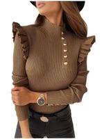 Women's Knitwear Long Sleeve Sweaters & Cardigans Ruffles Fashion Solid Color main image 2