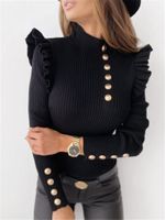 Women's Knitwear Long Sleeve Sweaters & Cardigans Ruffles Fashion Solid Color sku image 1