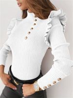 Women's Knitwear Long Sleeve Sweaters & Cardigans Ruffles Fashion Solid Color sku image 15