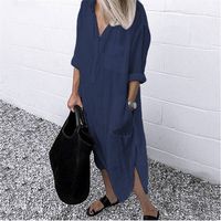 Women's Shirt Dress Casual Simple Style Turndown Long Sleeve Solid Color Midi Dress Daily main image 3