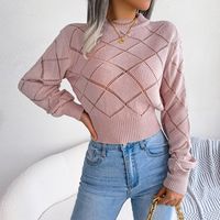 Women's Sweater Long Sleeve Sweaters & Cardigans Hollow Out Casual Solid Color Lingge sku image 13