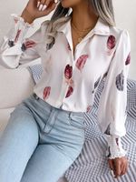 Women's Blouse Long Sleeve Blouses Button Casual Feather sku image 12