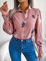 Women's Blouse Long Sleeve Blouses Button Casual Feather sku image 17