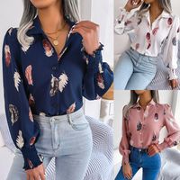 Women's Blouse Long Sleeve Blouses Button Casual Feather sku image 1