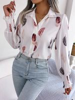 Women's Blouse Long Sleeve Blouses Button Casual Feather main image 4