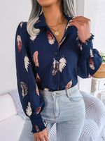 Women's Blouse Long Sleeve Blouses Button Casual Feather sku image 13